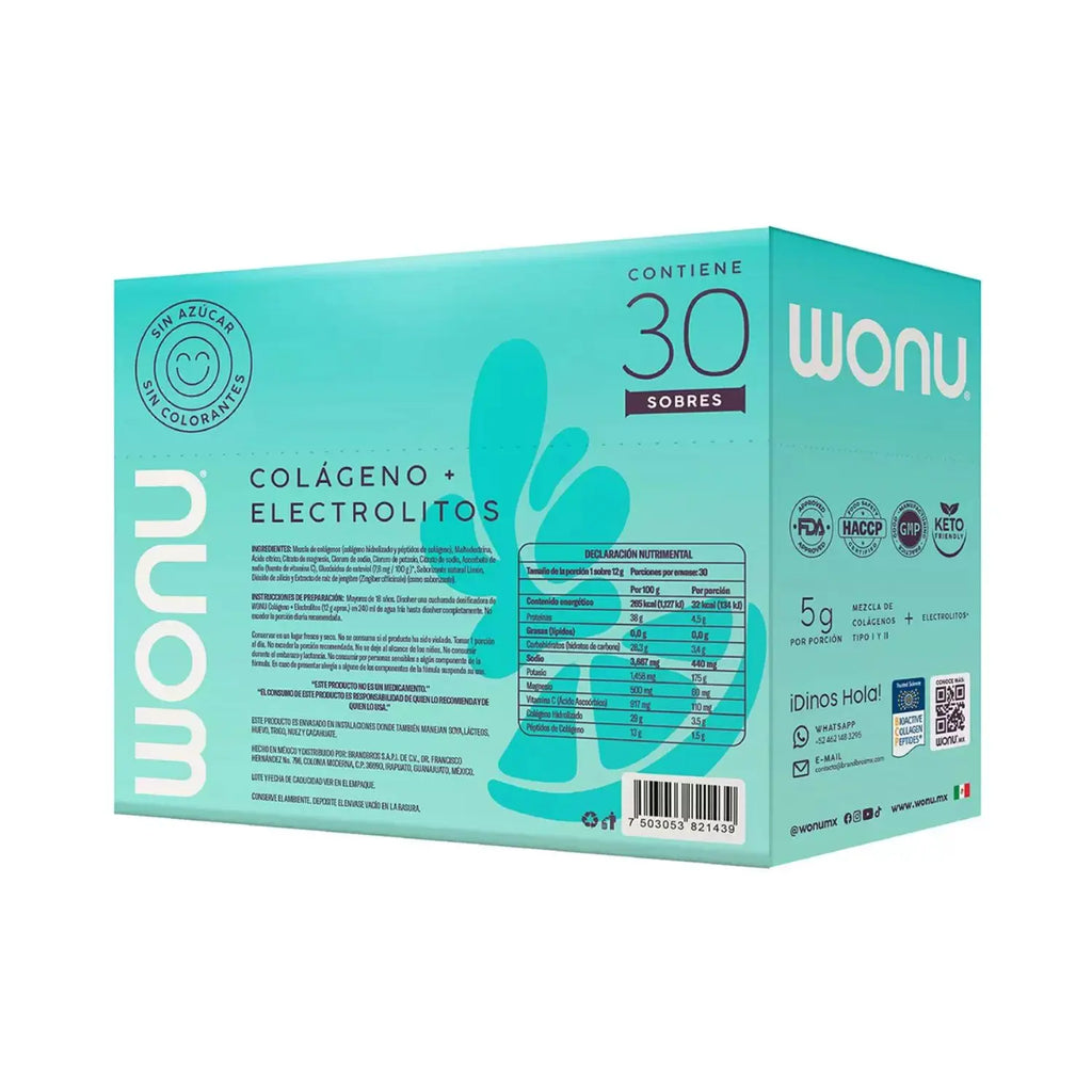 WONU Colágeno+Electrolitos Limón Jengibre 12g (30pack)
