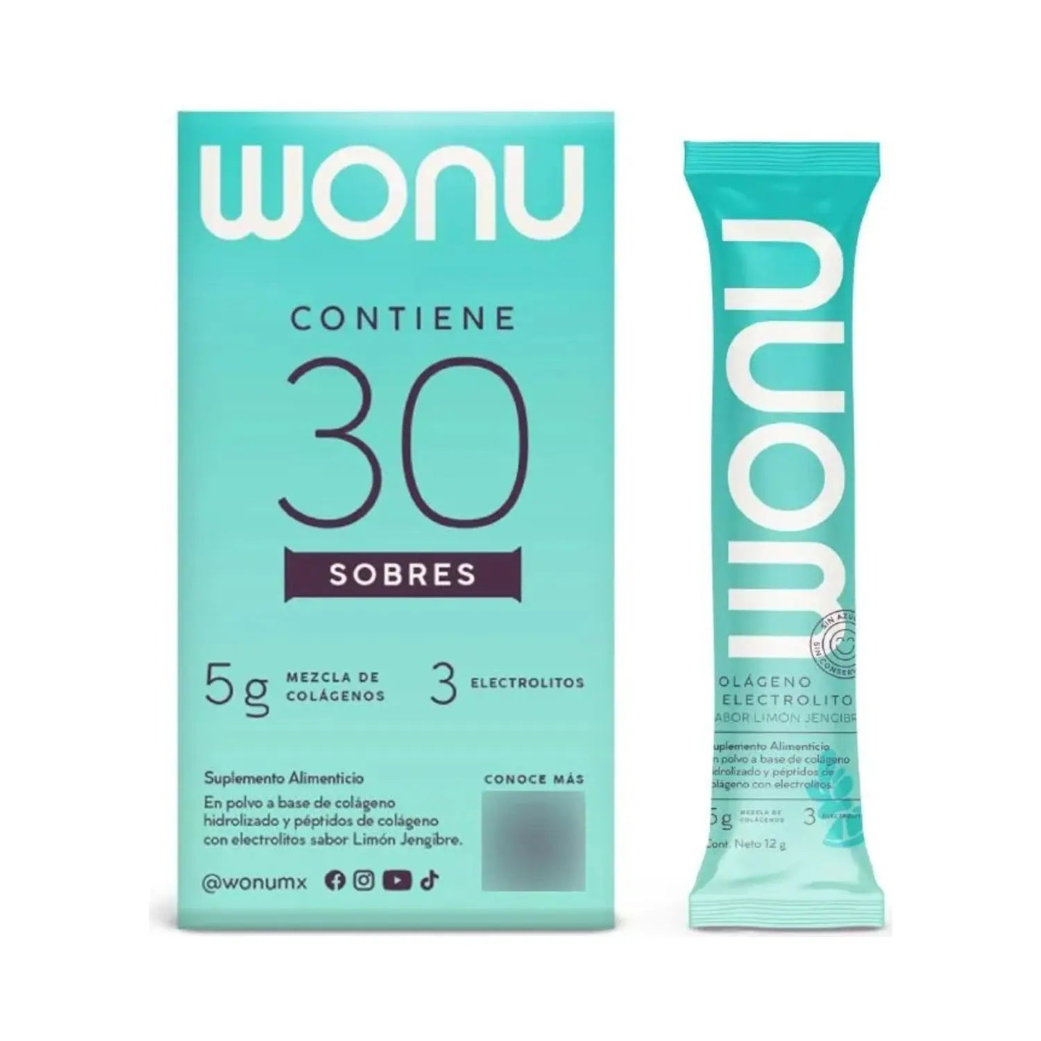 WONU Colágeno+Electrolitos Limón Jengibre 12g (30pack)