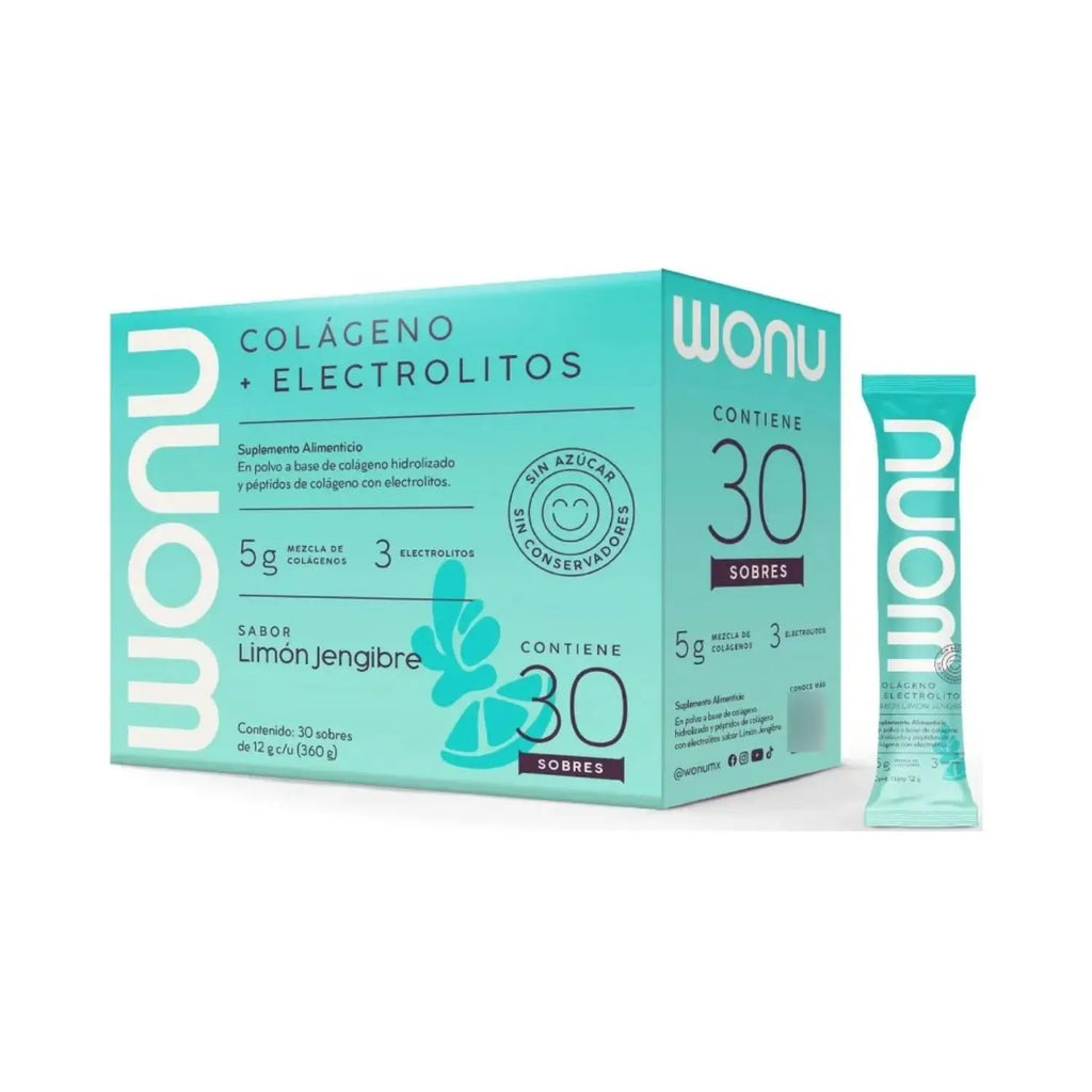 WONU Colágeno+Electrolitos Limón Jengibre 12g (30pack)