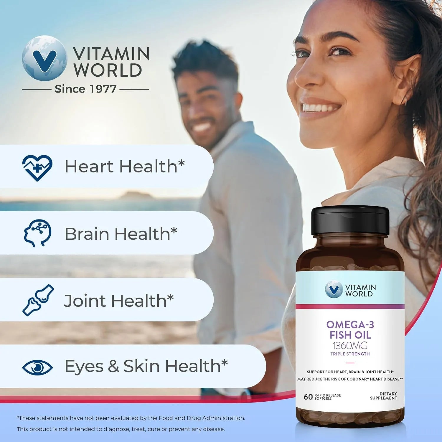 Vitamin World Triple Strength Omega-3 Fish Oil 1360mg Con 60 Capsulas