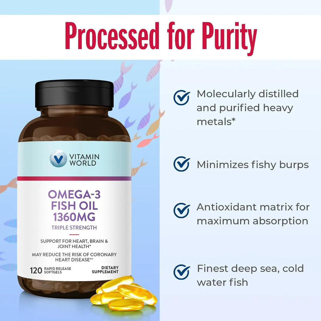 Vitamin World Triple Strength Omega-3 Fish Oil 1360mg Con 120 Capsulas Blandas
