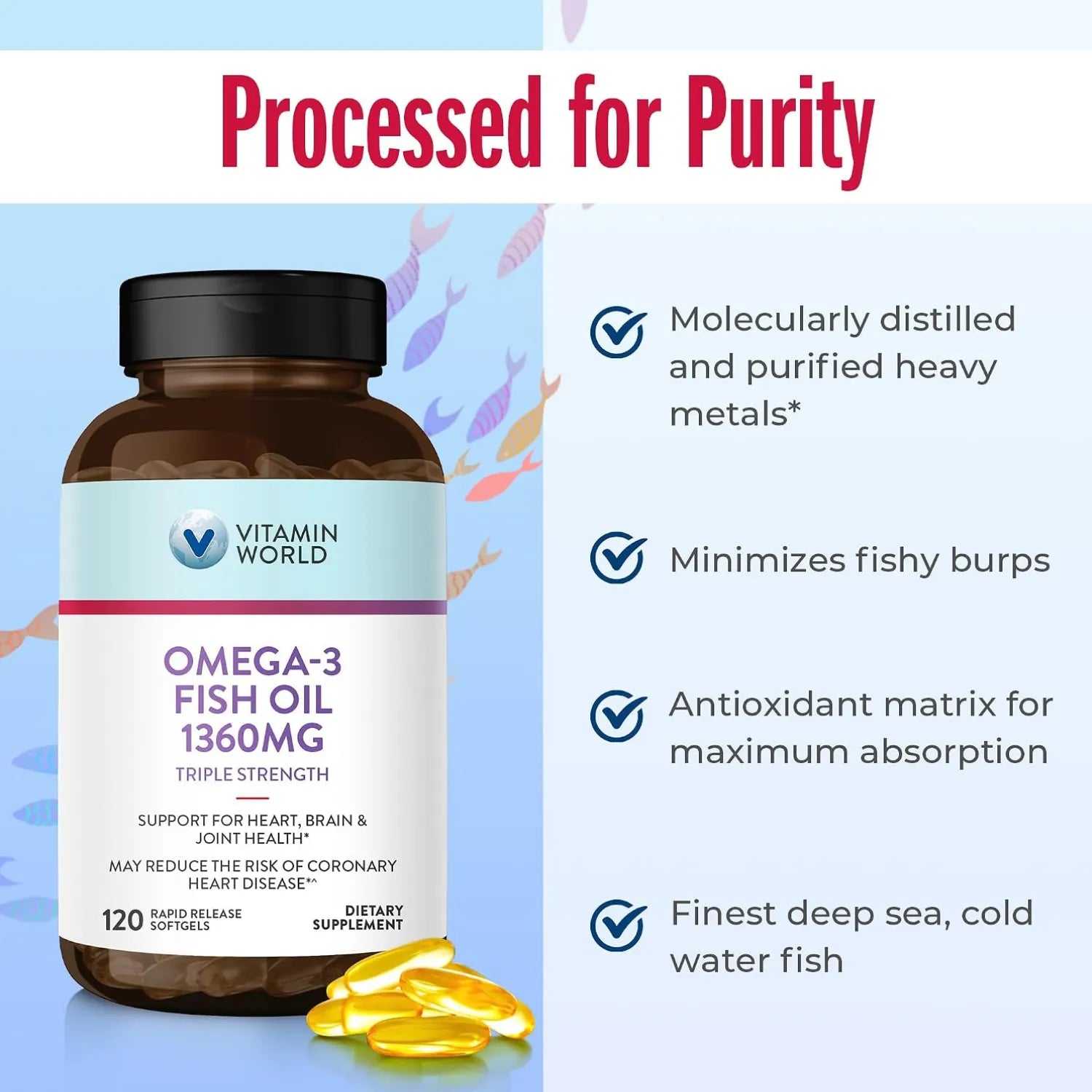 Vitamin World Triple Strength Omega-3 Fish Oil 1360mg Con 120 Capsulas Blandas