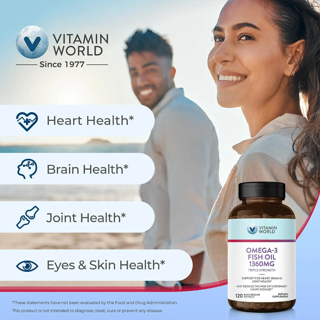 Vitamin World Triple Strength Omega-3 Fish Oil 1360mg Con 120 Capsulas Blandas
