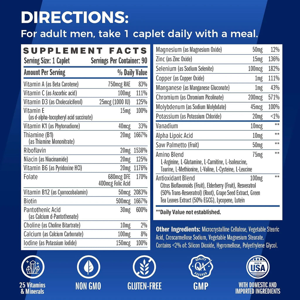 Vitamina World Ultra 360 Multivitamínico Para Hombres One Daily Apoyo Antioxidante Con 90 Capsulas