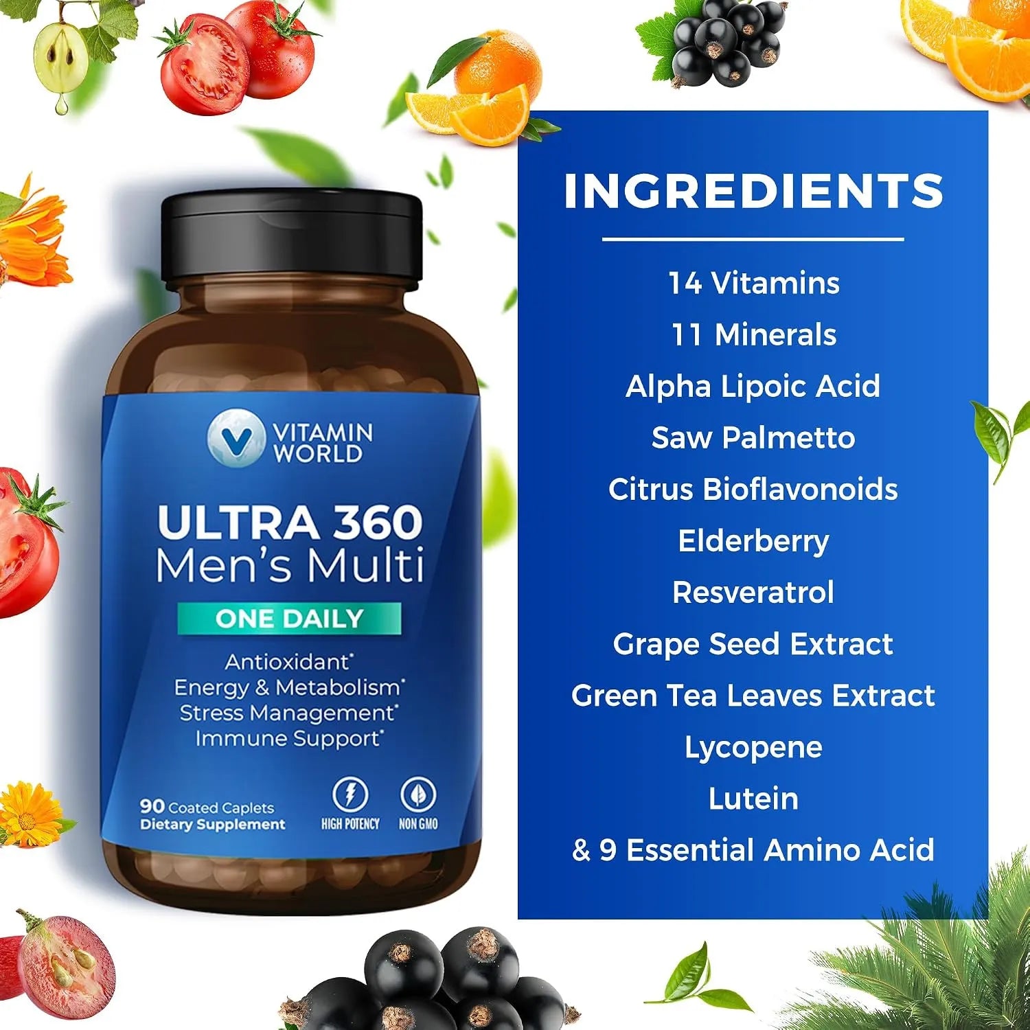 Vitamina World Ultra 360 Multivitamínico Para Hombres One Daily Apoyo Antioxidante Con 90 Capsulas