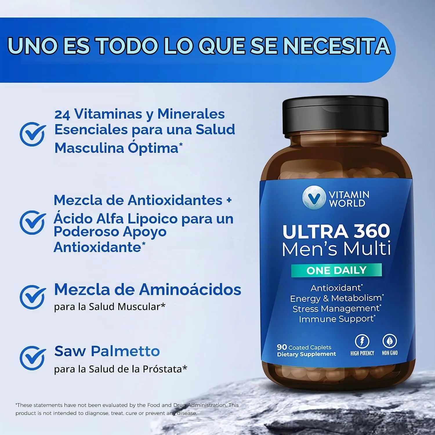 Vitamina World Ultra 360 Multivitamínico Para Hombres One Daily Apoyo Antioxidante Con 90 Capsulas