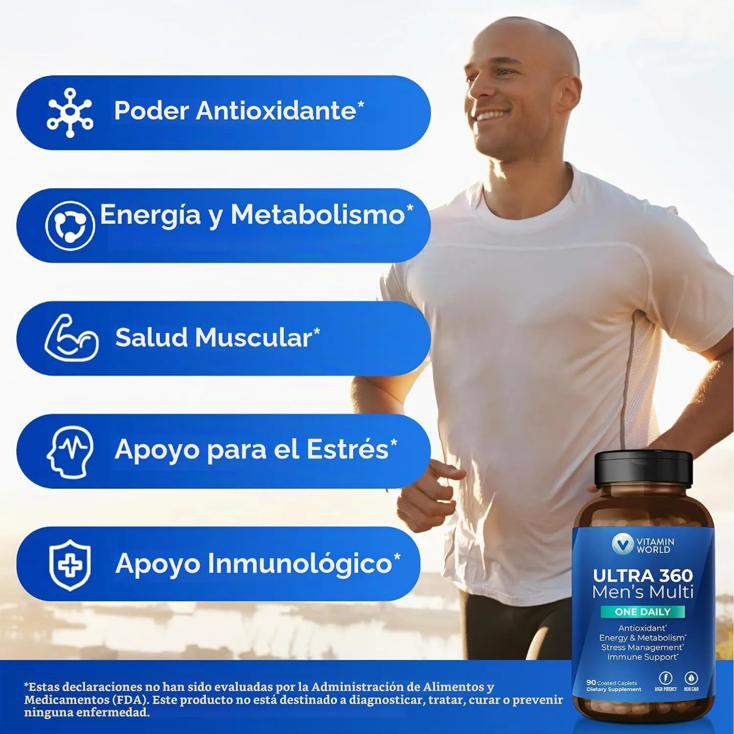 Vitamina World Ultra 360 Multivitamínico Para Hombres One Daily Apoyo Antioxidante Con 90 Capsulas