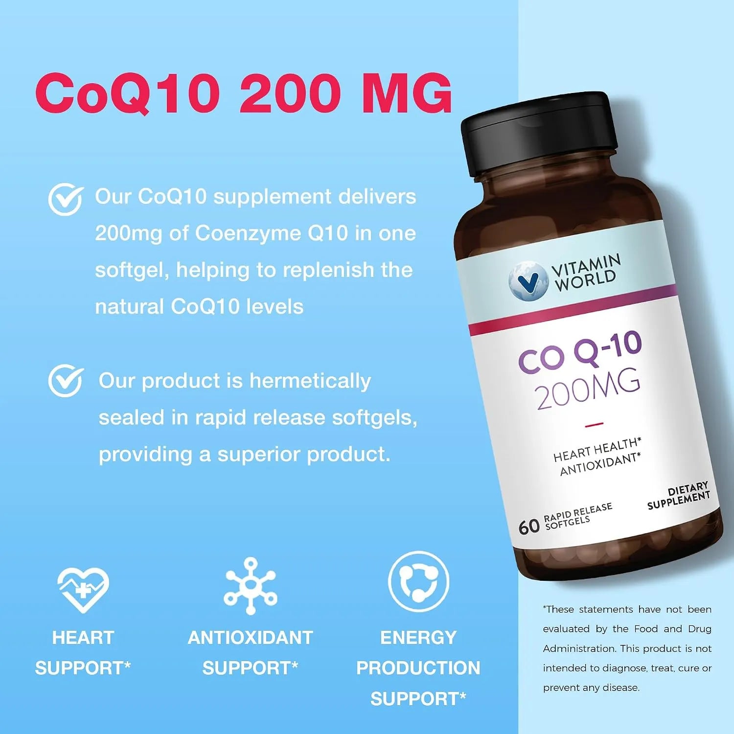 Vitamin World CoQ10  Con 60 Capsulas Blandas de 200mg