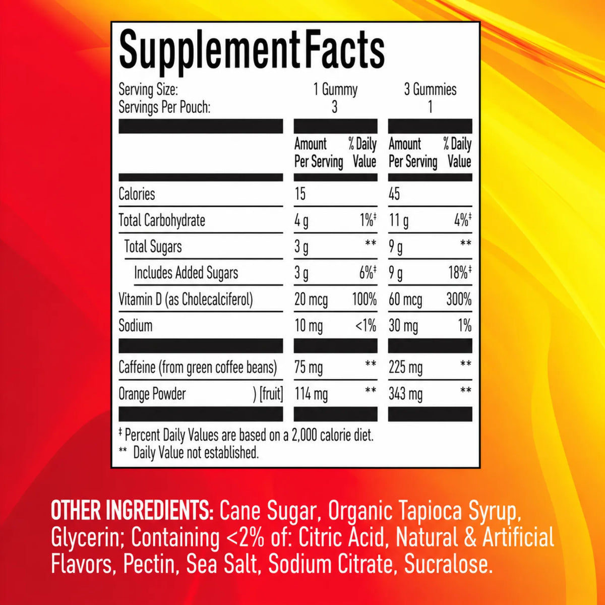 GummiShot Valencia Orange Gomitas Energéticas de Cafeína 30 Gomitas | Energía práctica para el día | 75 mg de cafeína por gomita | Con cafeína de origen vegetal y naranja real | Suplemento alimenticio