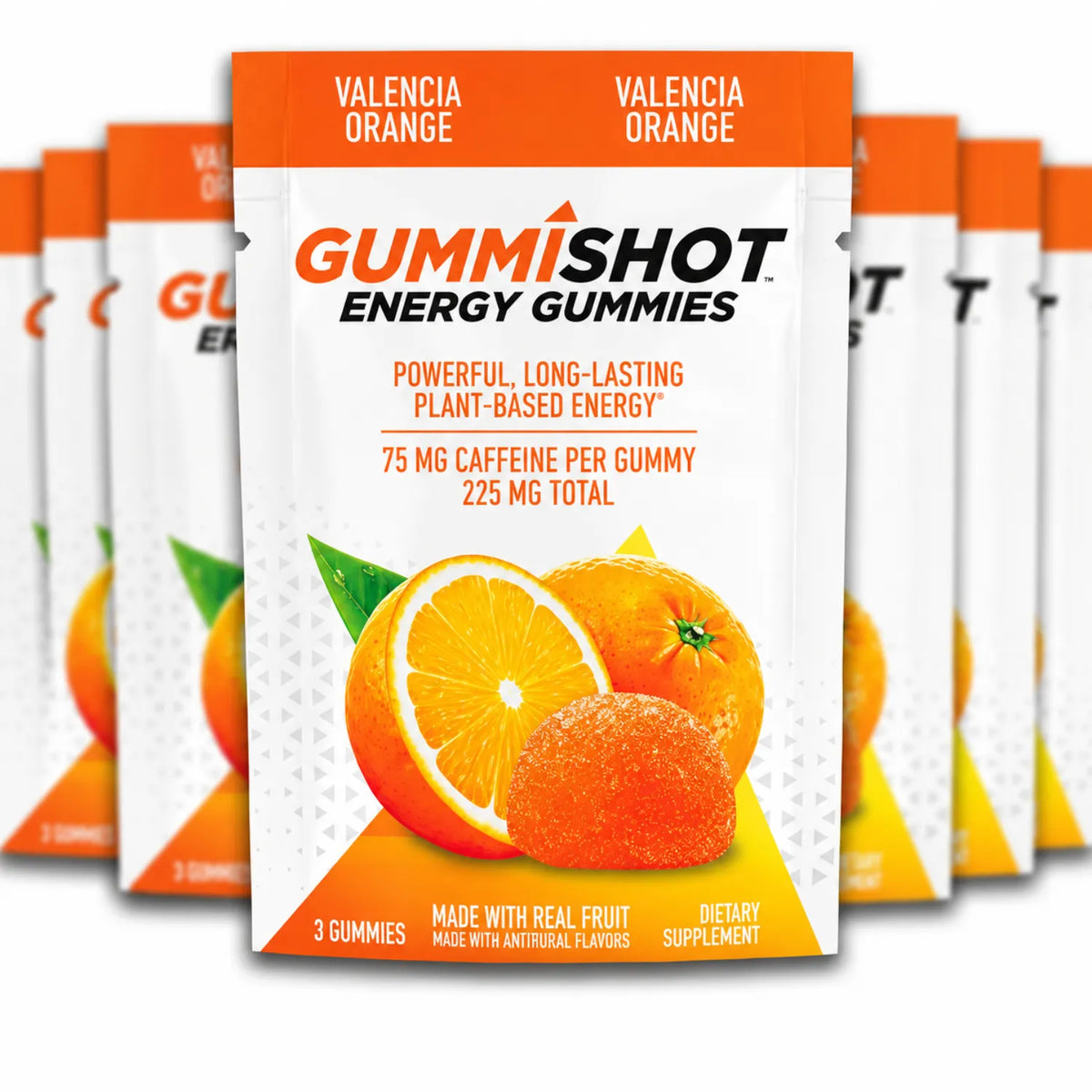 GummiShot Valencia Orange Gomitas Energéticas de Cafeína 30 Gomitas | Energía práctica para el día | 75 mg de cafeína por gomita | Con cafeína de origen vegetal y naranja real | Suplemento alimenticio