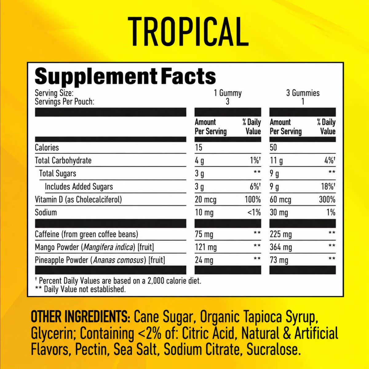 GummiShot Tropical Gomitas Energéticas de Cafeína 30 Gomitas | Energía práctica para el día | 75 mg de cafeína por gomita | Con piña y mango reales | Suplemento alimenticio
