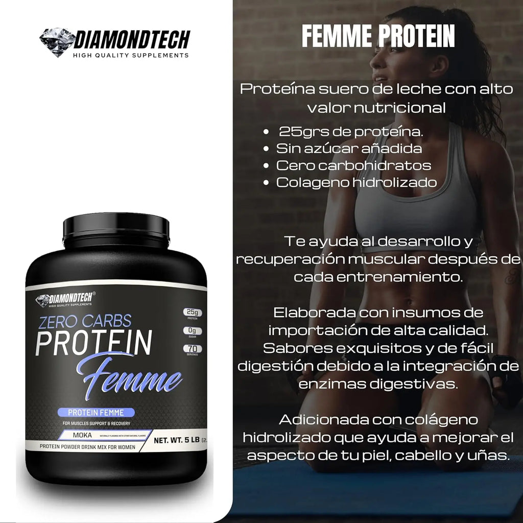 DiamondTech zero carbs Proteína femme 5lbs sfn chocolate