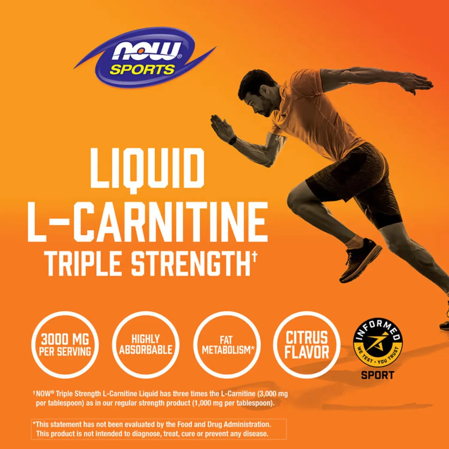 NOW FOODS L-CARNITINA 3000MG TRIPLE FUERZA SABOR CITRICO SFN
