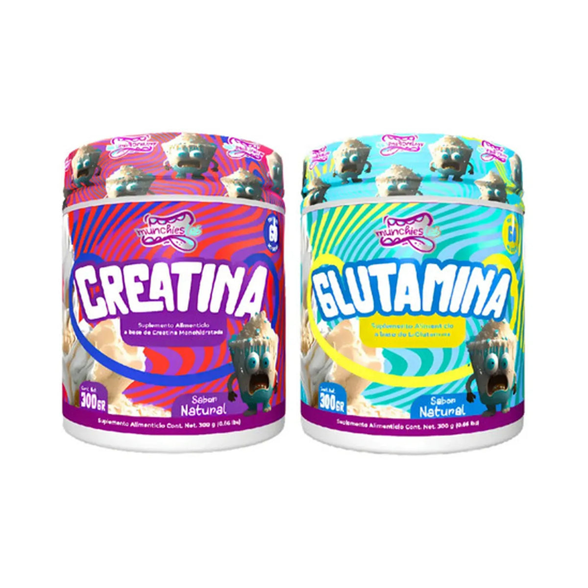 2 Pack Munchies Lab Creatina Monohidratada + L-Glutamina | 300 g c/u | Fuerza y Recuperación Muscular | Rendimiento Deportivo | Suplemento Alimenticio