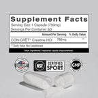 CON-CRĒT Creatine HCl | Creatina Concentrada en Cápsulas | 60 Cápsulas | 750 mg por Cápsula