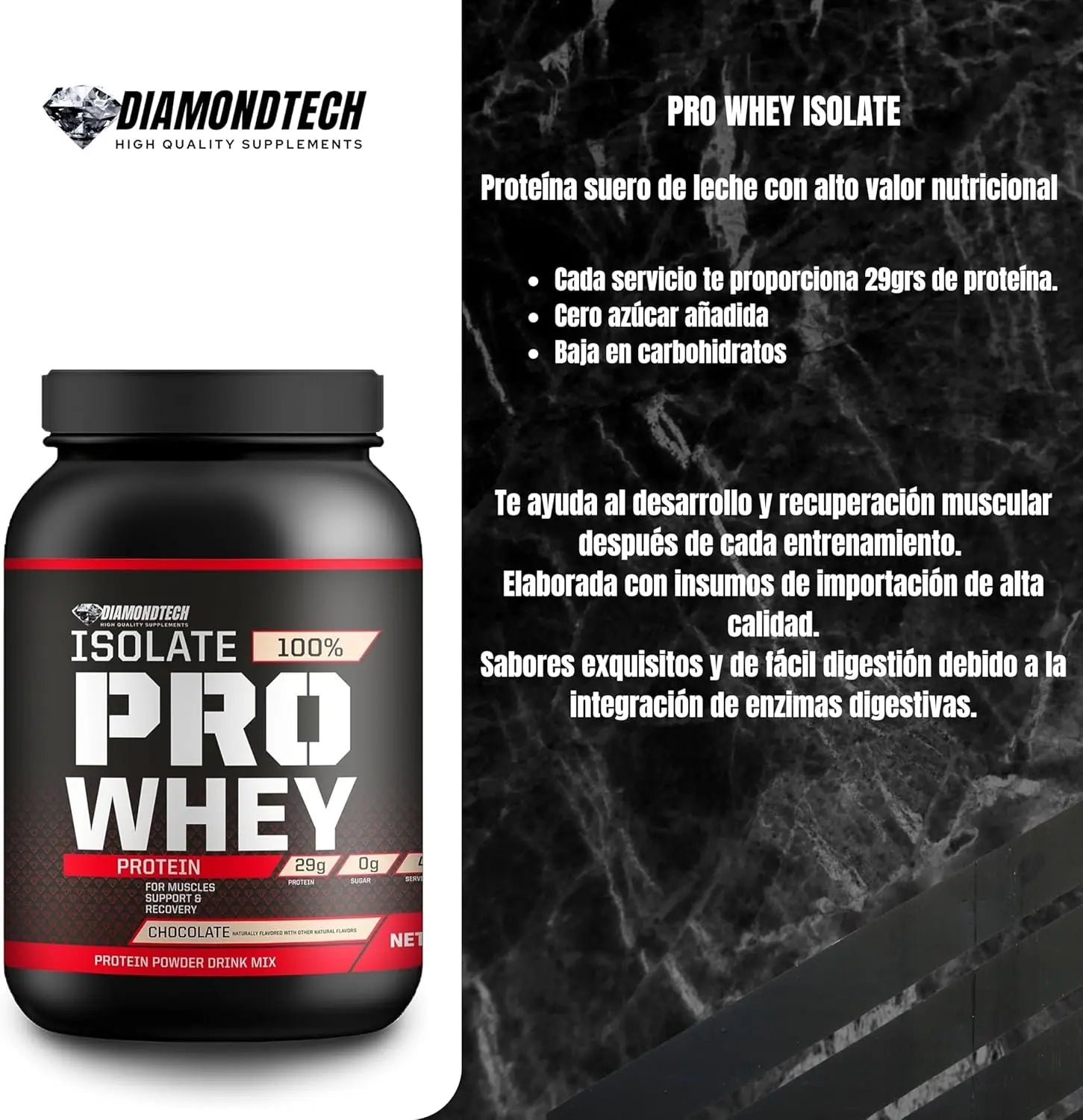 DiamondTech Proteína isolate pro whey 3lbs sfn chocolate