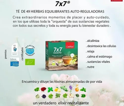 P. JENTSCHURA | 7x7 Té de 49 Hierbas Orgánicas Sin Cafeína | 50 Sobres de 1.75 g | Bienestar Digestivo e Hidratación Natural