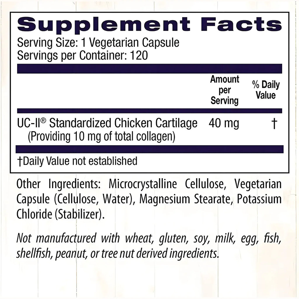 Healthy Origins UC-II Colágeno Tipo II 40 mg 120 Cápsulas | Colágeno no desnaturalizado | Apoyo a la movilidad y flexibilidad articular | 40 mg por cápsula | Suplemento alimenticio
