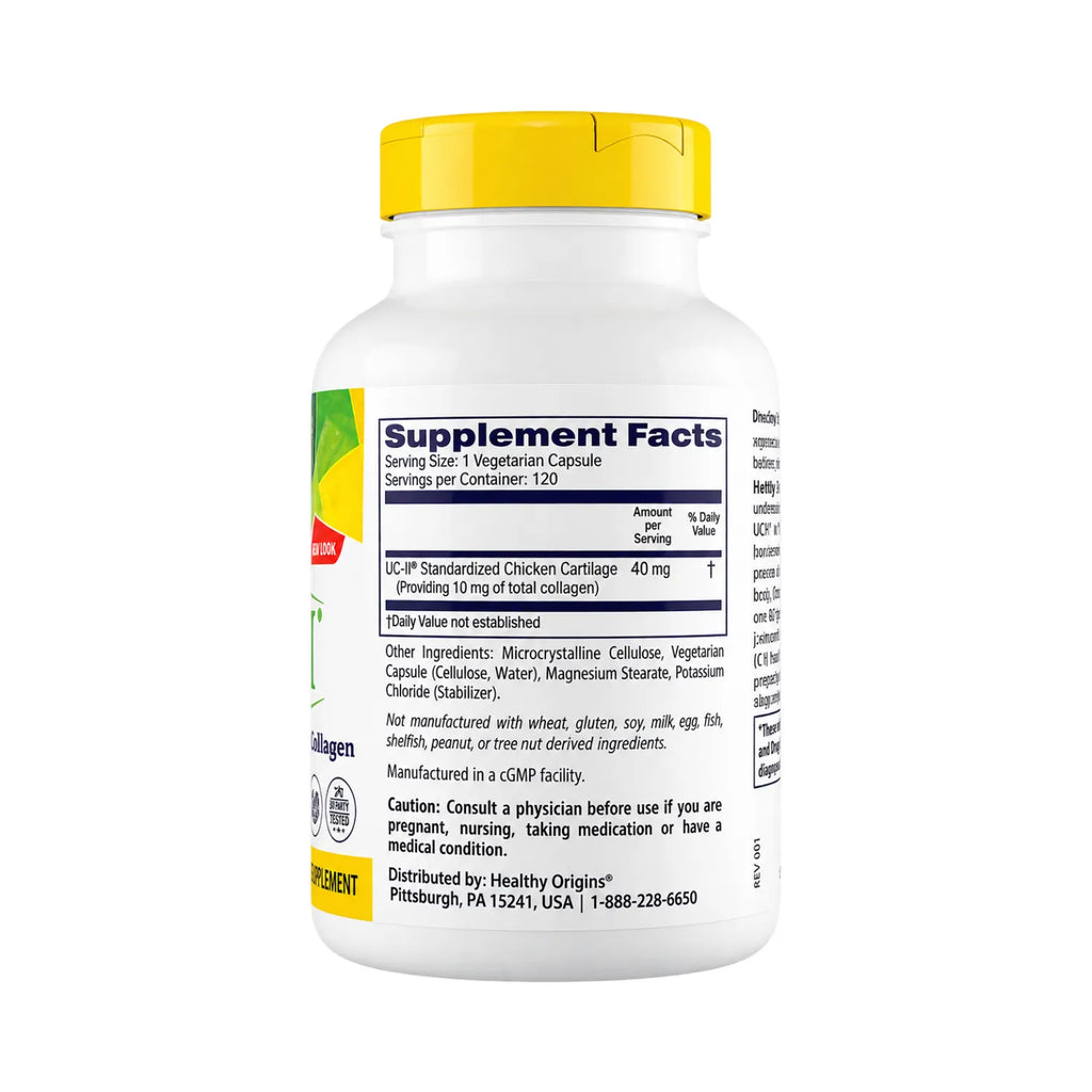 Healthy Origins UC-II Colágeno Tipo II 40 mg 120 Cápsulas | Colágeno no desnaturalizado | Apoyo a la movilidad y flexibilidad articular | 40 mg por cápsula | Suplemento alimenticio