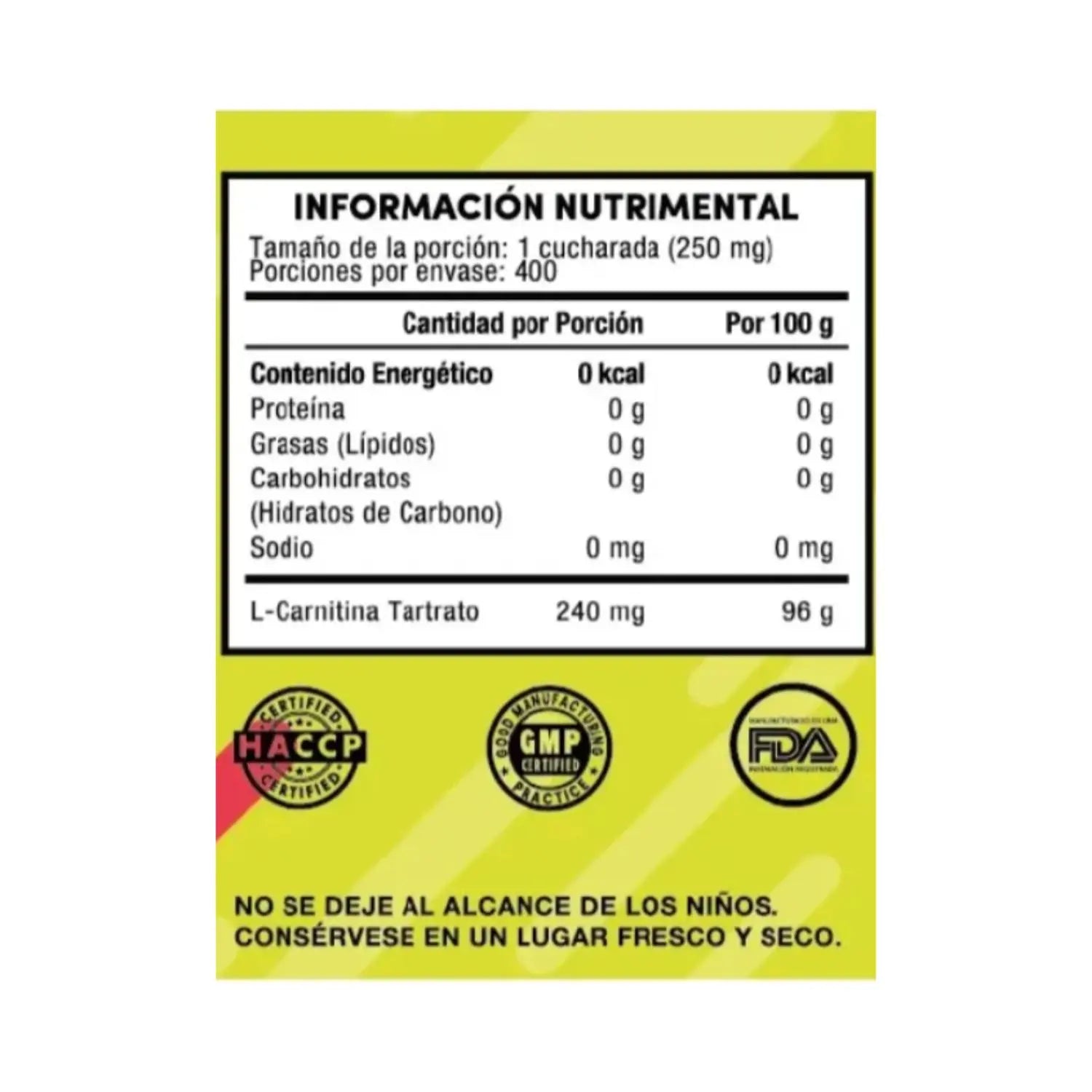 Ultra Pure Supps Carnitina 100g 400servs Sfn