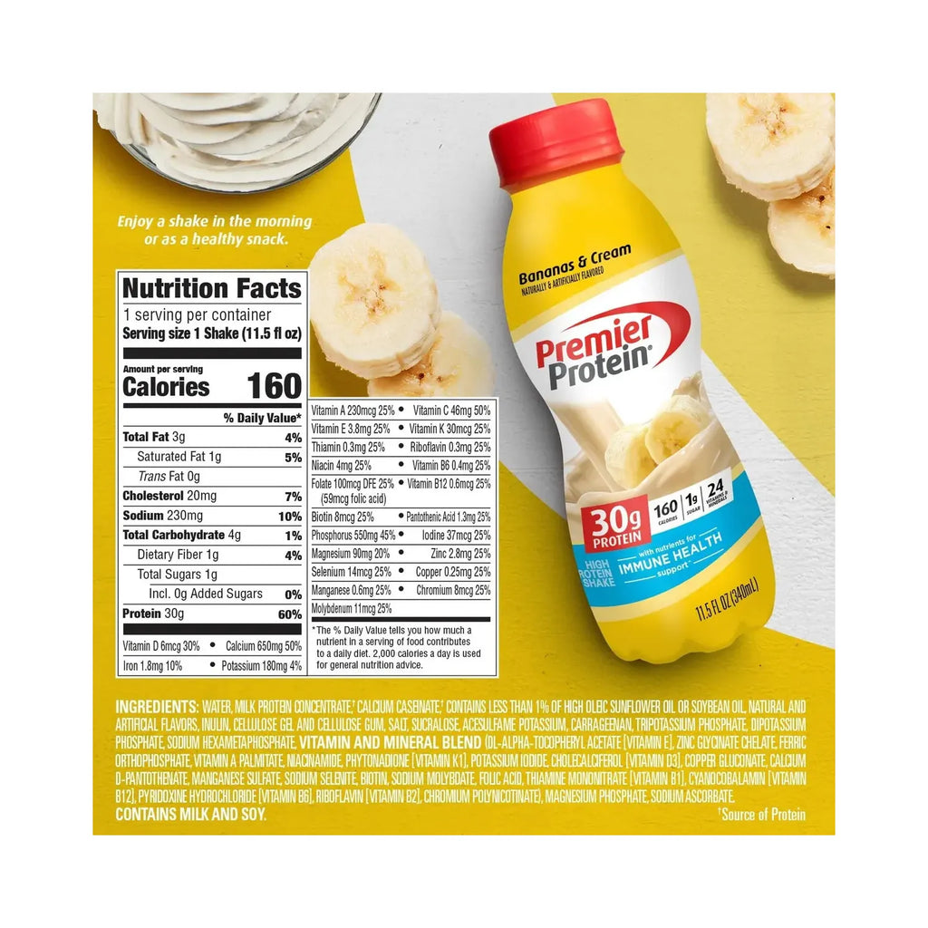 Premier protein shake 30g de proteína 12 pzs de 11.5oz sfn Banana & cream