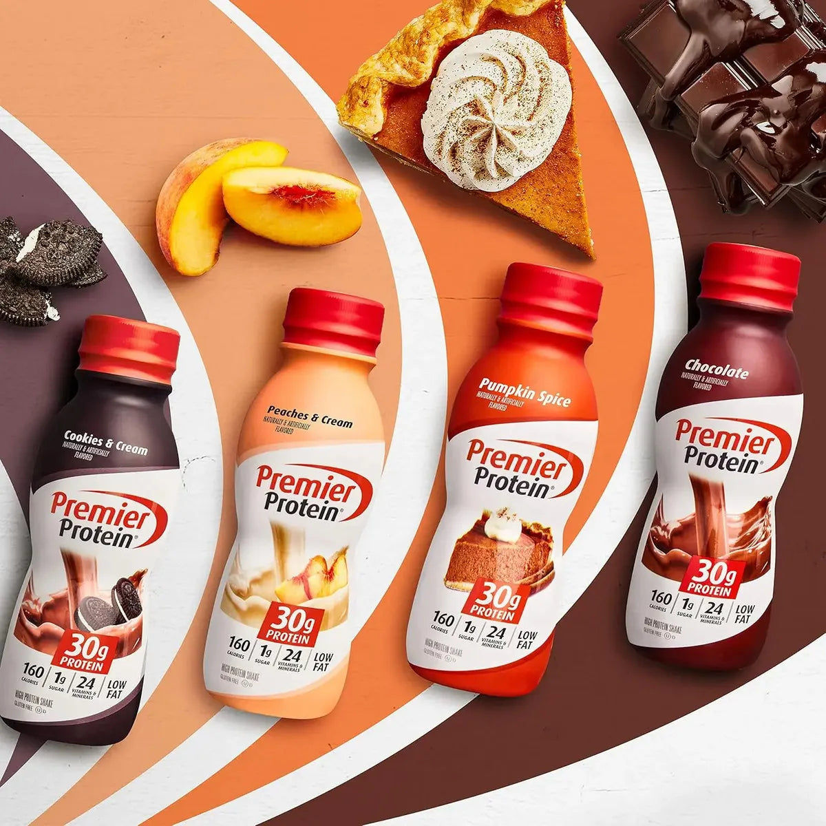 Premier Protein Shake | 30 g de Proteína | 12 Bebidas de 11.5 oz | Sabor Peaches & Cream | 24 Vitaminas y Minerales
