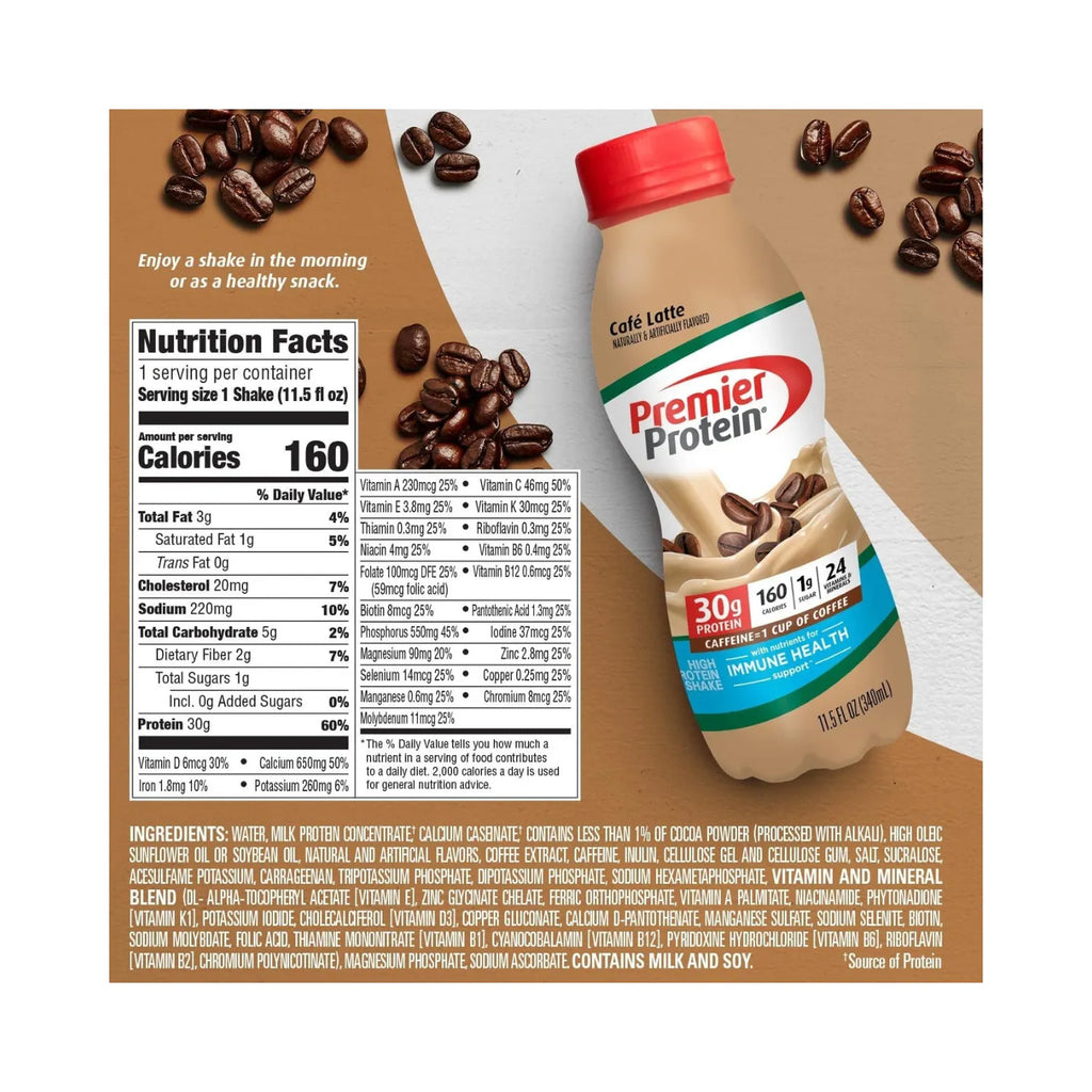 Premier protein shake 30g de proteína 12 pzs de 11.5oz sfn Cafe late