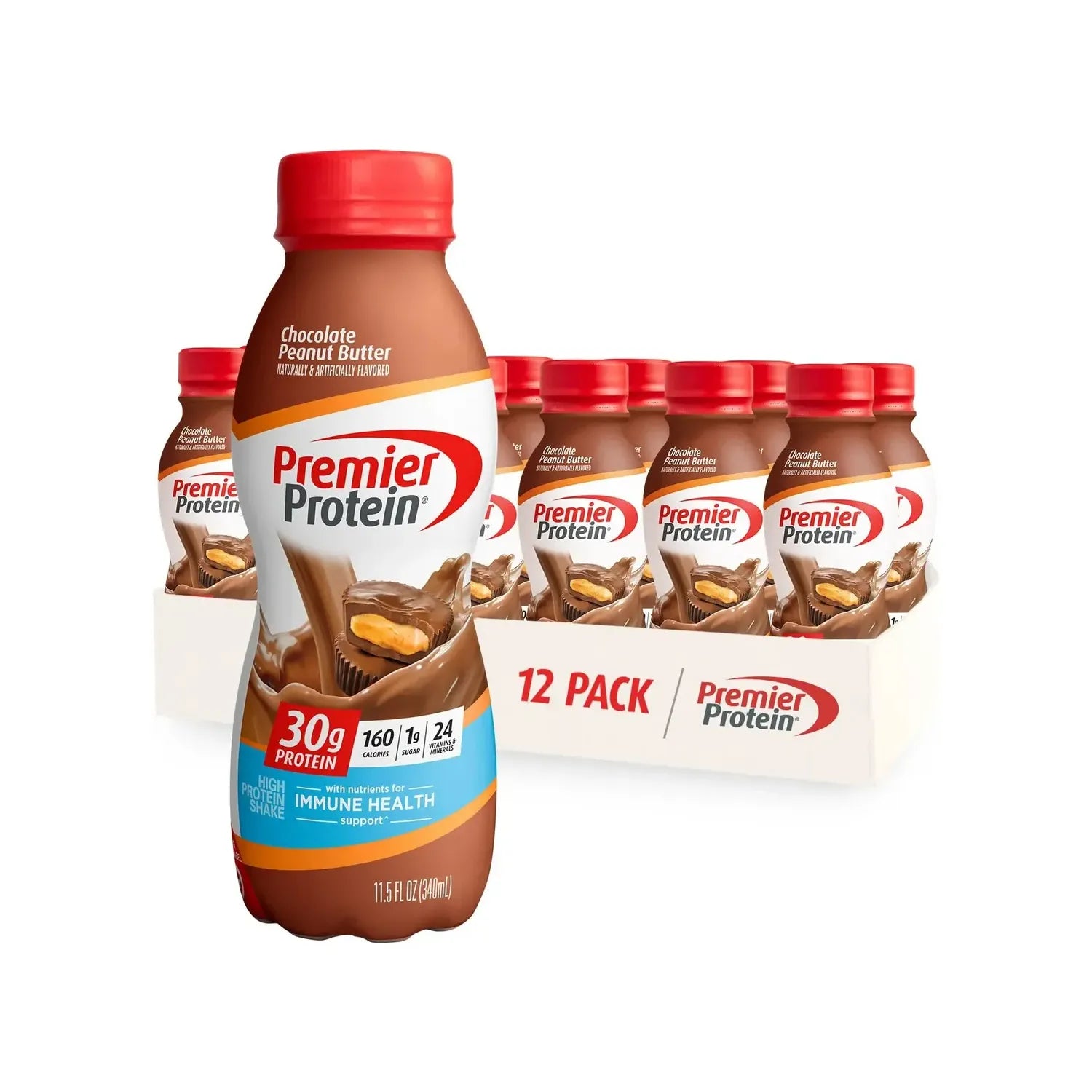 Premier protein shake 30g de proteína 12 pzs de 11.5oz sfn Chocolate peanut butter