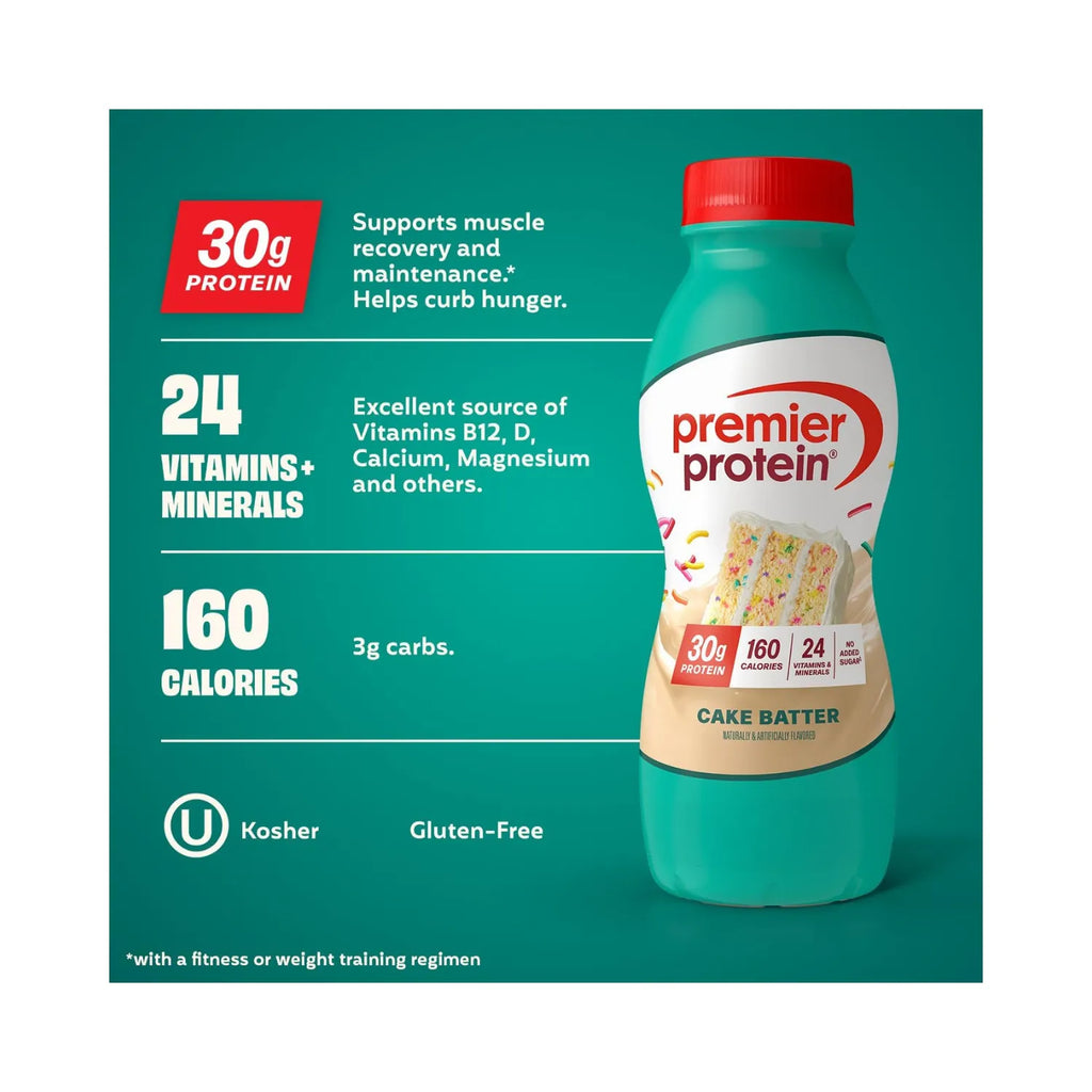 Premier protein shake 30g de proteína 12 pzs de 11.5oz sfn Cake batter delight