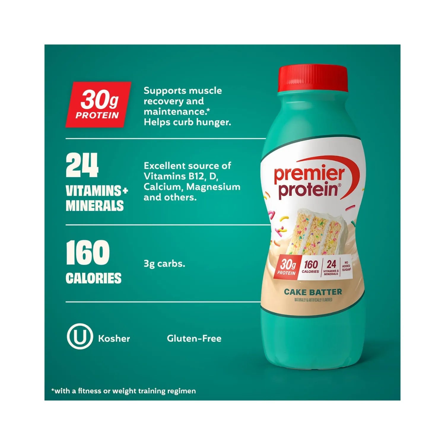 Premier protein shake 30g de proteína 12 pzs de 11.5oz sfn Cake batter delight