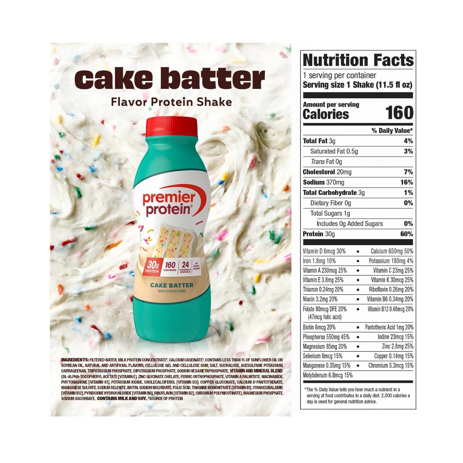 Premier protein shake 30g de proteína 12 pzs de 11.5oz sfn Cake batter delight