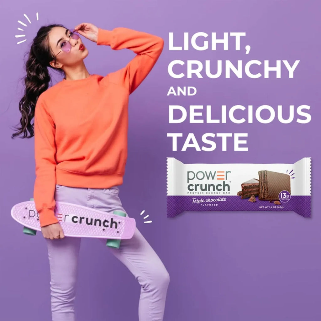 Power Crunch Protein Energy Bar | Barras de Proteína de 40 g | 12 Piezas | Sabor Triple Chocolate