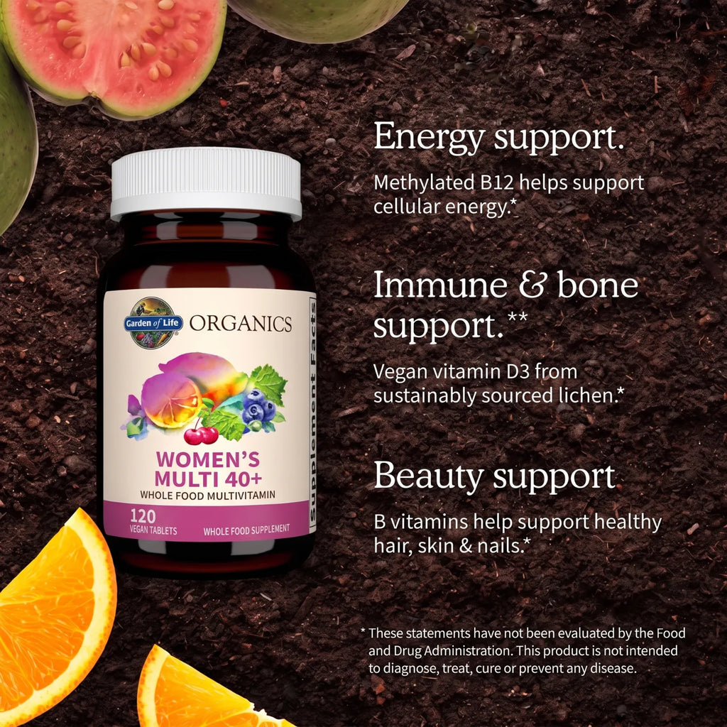 Garden of Life Organics Multivitamínico para Mujer 120 Tabletas | Fórmula de alimentos integrales | Vitaminas y minerales para energía y bienestar | 2 tabletas al día | Suplemento alimenticio