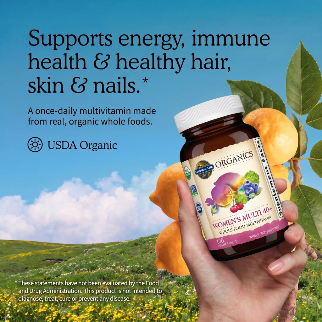Garden of Life Organics Multivitamínico para Mujer 120 Tabletas | Fórmula de alimentos integrales | Vitaminas y minerales para energía y bienestar | 2 tabletas al día | Suplemento alimenticio
