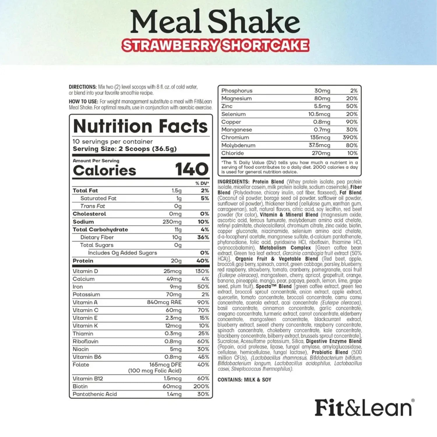Fit & Lean Meal Shake 10 servs sfn Strawberry Short Cake