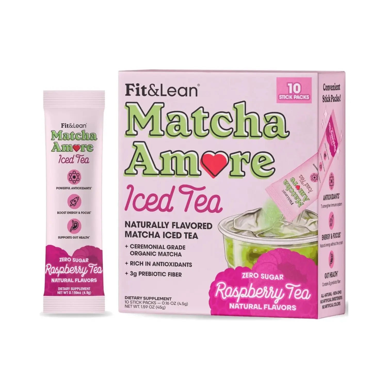 Fit & Lean Matcha Amore Stick Pack 10ct Raspberry
