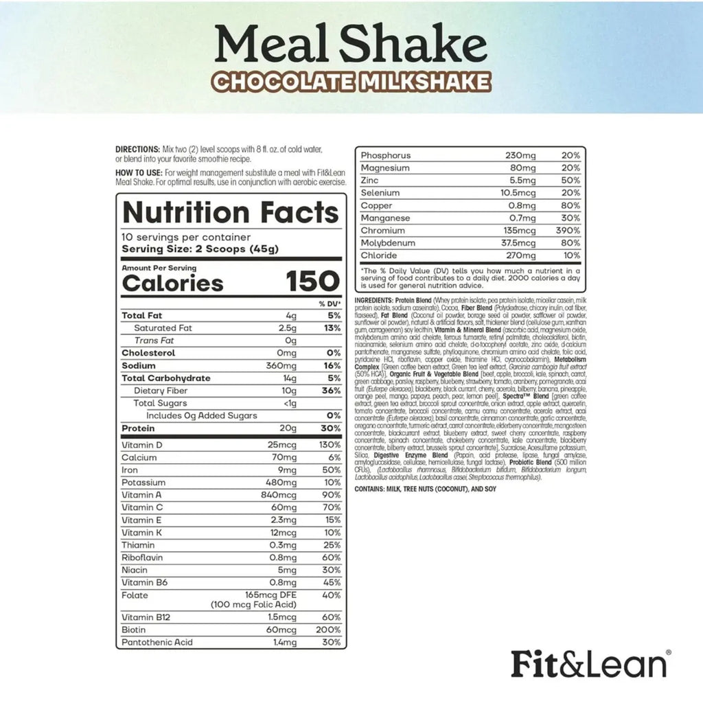 Fit & Lean Meal Shake 10 servs sfn Chocolate