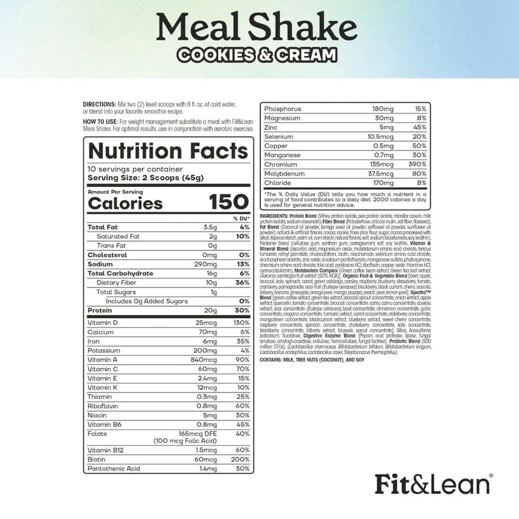 Fit & Lean Meal Shake 10 servs sfn Cookies & Cream