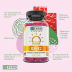 ZHOU D3 + K2 Gomitas Sabor Fresa 60 Gomitas | 5,000 UI de Vitamina D3 y 90 mcg de Vitamina K2 por porción | Apoyo inmunitario y salud ósea | Sin gelatina | Suplemento alimenticio