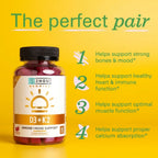 ZHOU D3 + K2 Gomitas Sabor Fresa 60 Gomitas | 5,000 UI de Vitamina D3 y 90 mcg de Vitamina K2 por porción | Apoyo inmunitario y salud ósea | Sin gelatina | Suplemento alimenticio