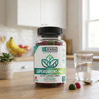 ZHOU Supergreens Max Sabor Frambuesa 60 Gomitas | Vitaminas B6, B12, C y D2 | Con Superalimentos, Prebióticos y Probióticos | Sin Azúcar Añadida | Vegano | Suplemento alimenticio