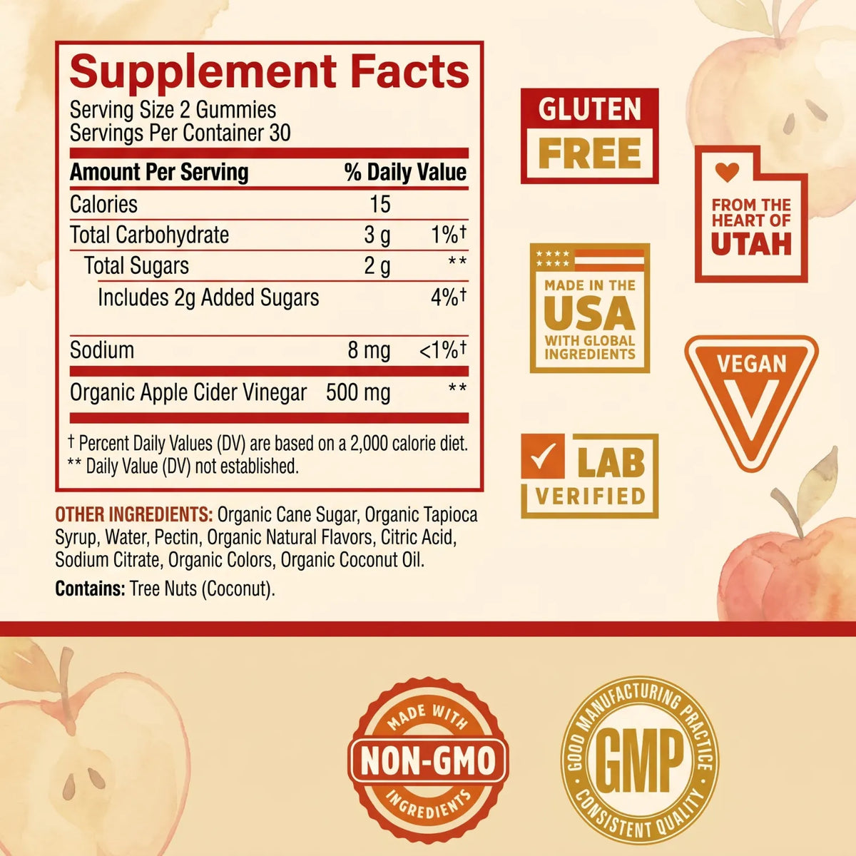 ZHOU Nutrition Vinagre de Sidra de Manzana 60 Gomitas | 500 mg de Vinagre de Sidra de Manzana por Porción | Orgánico, Vegano y Sin Gluten | Suplemento alimenticio