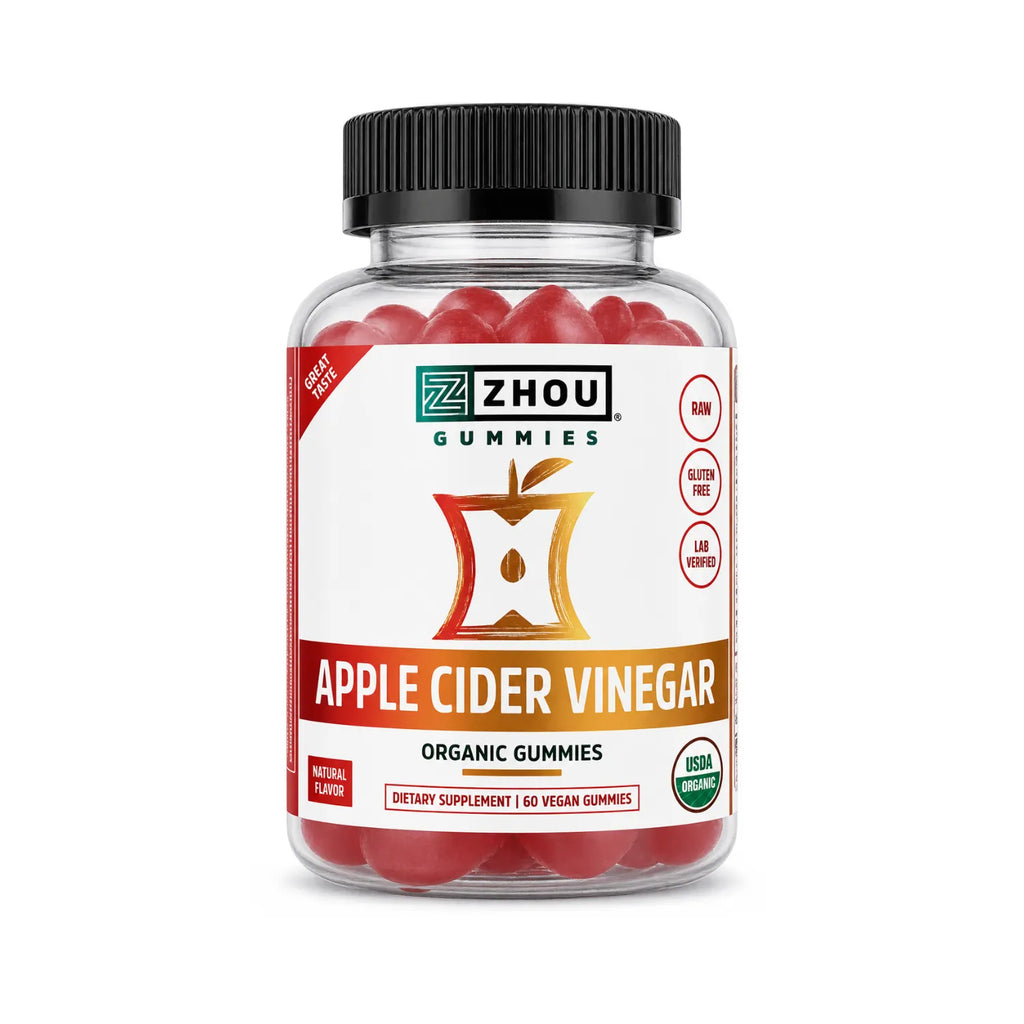 ZHOU Nutrition Vinagre de Sidra de Manzana 60 Gomitas | 500 mg de Vinagre de Sidra de Manzana por Porción | Orgánico, Vegano y Sin Gluten | Suplemento alimenticio