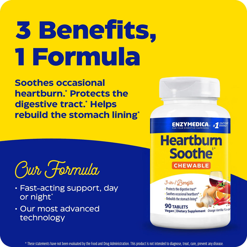 Enzymedica Heartburn Soothe 42 Tabletas Masticables Vainilla Naranja