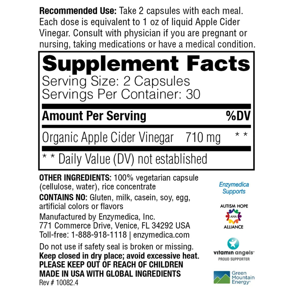 Enzymedica Vinagre de Manzana 120 Cápsulas Vegetales