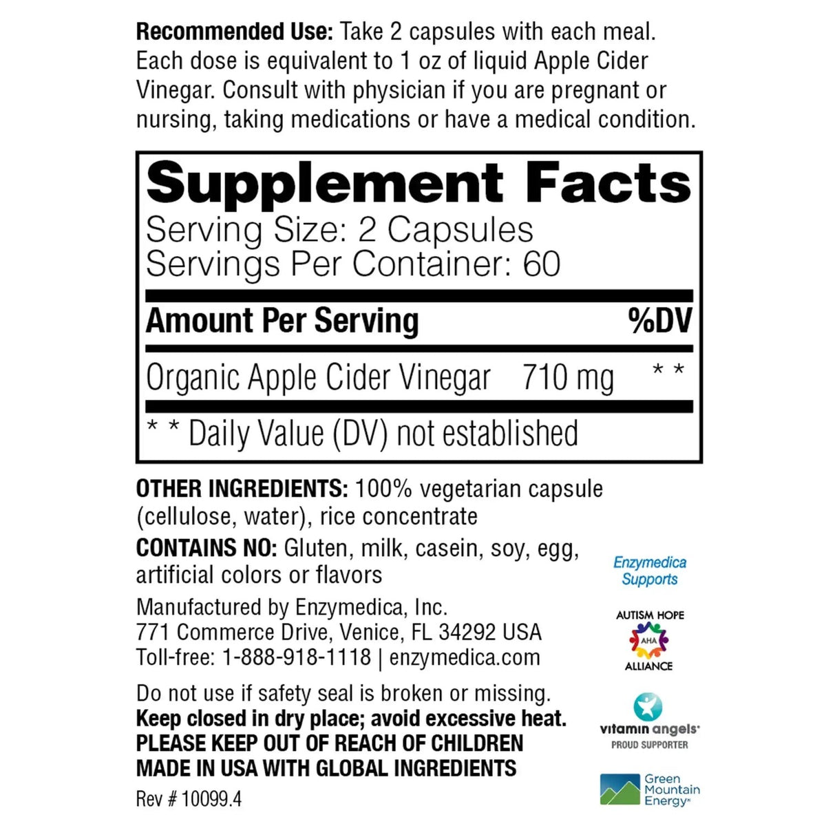 Enzymedica Vinagre de Manzana 120 Cápsulas Vegetales