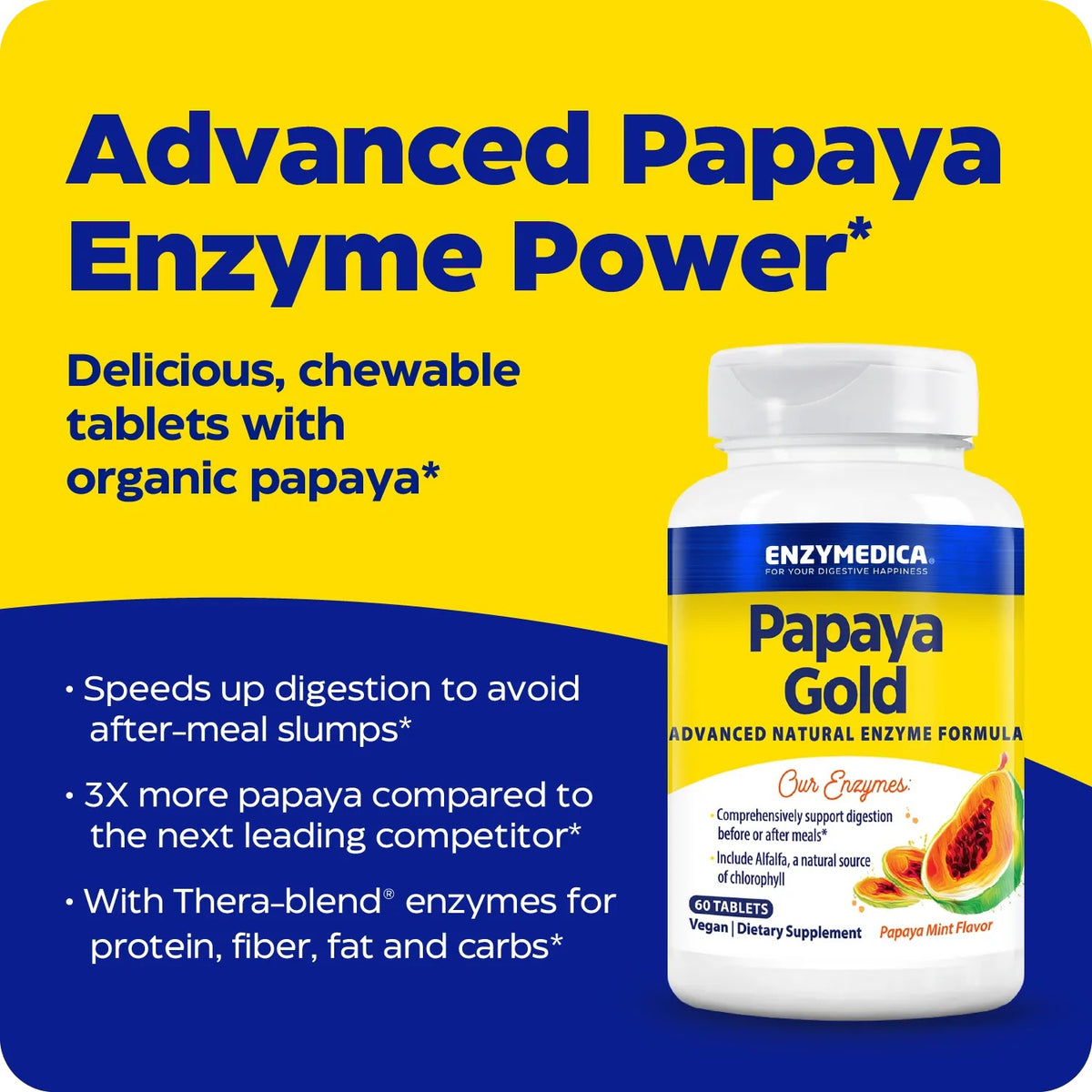 Enzymedica Papaya Gold 60 Tabletas Masticables Papaya y Menta