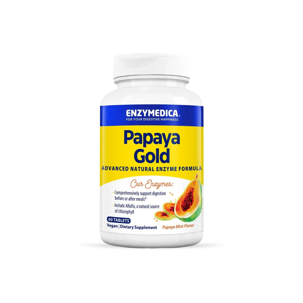 Enzymedica Papaya Gold 60 Tabletas Masticables Papaya y Menta