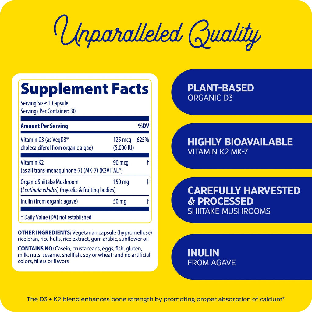 Enzymedica Vitamina D3 + K2 5000 UI 60 Cápsulas Vegetales