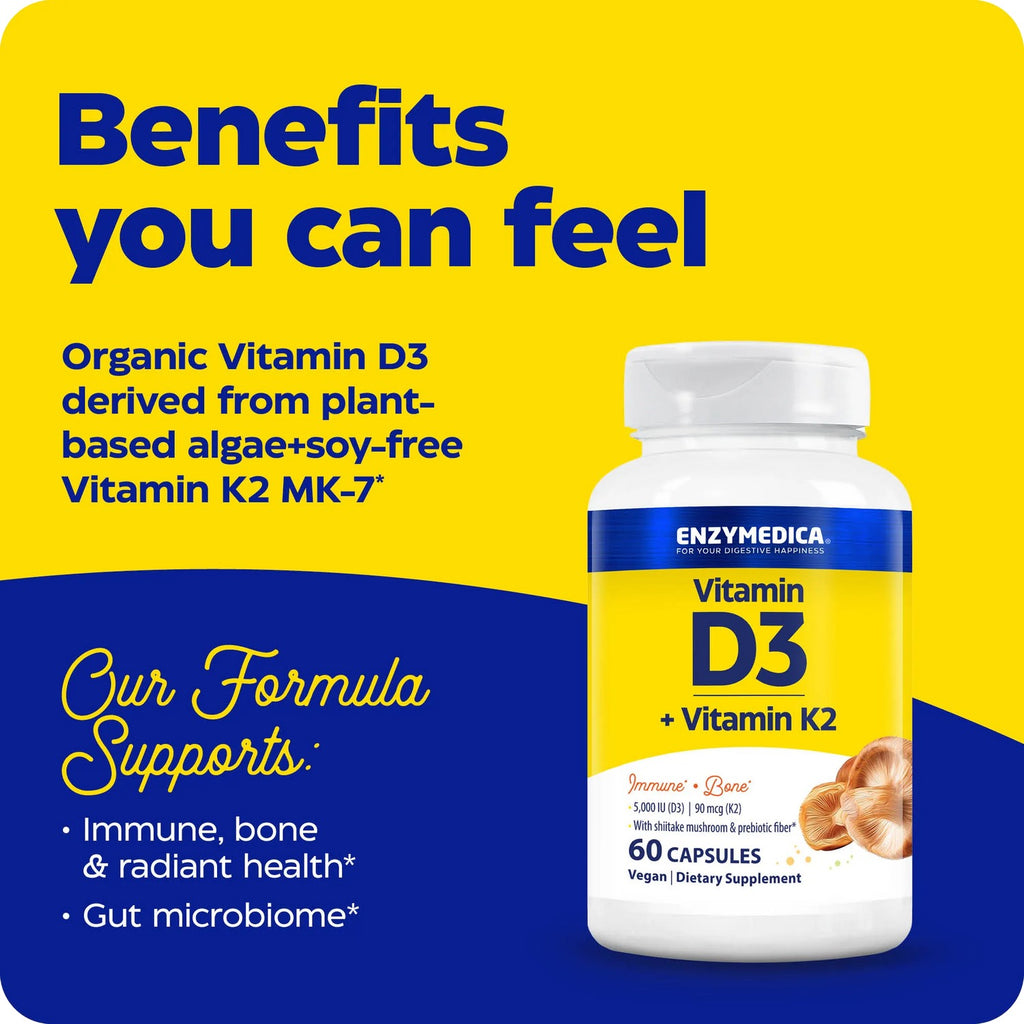 Enzymedica Vitamina D3 + K2 5000 UI 60 Cápsulas Vegetales